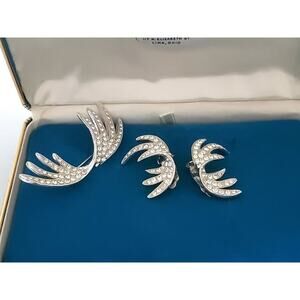 Vintage Ora Designer Abstract Rhinestone Brooch and Earring Set